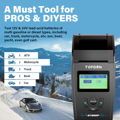 φορητός ελεγκτής μπαταριών 12V 24V με τον εκτυπωτή TOPDON BT500P